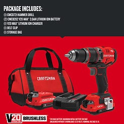 Craftsman CMCD721D2 V20 1/2 in. Brushless Cordless Hammer Drill Kit (Battery & Charger)