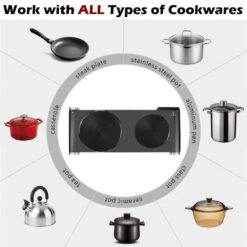 JEREMY CASS Double Cast Iron Burner 7.4 in. and 6.1 in. Stainless Steel Hot Plate in Black with 7-Gear Temperature Controls