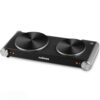 JEREMY CASS Double Cast Iron Burner 7.4 in. and 6.1 in. Stainless Steel Hot Plate in Black with 7-Gear Temperature Controls