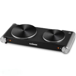 JEREMY CASS Double Cast Iron Burner 7.4 in. and 6.1 in. Stainless Steel Hot Plate in Black with 7-Gear Temperature Controls