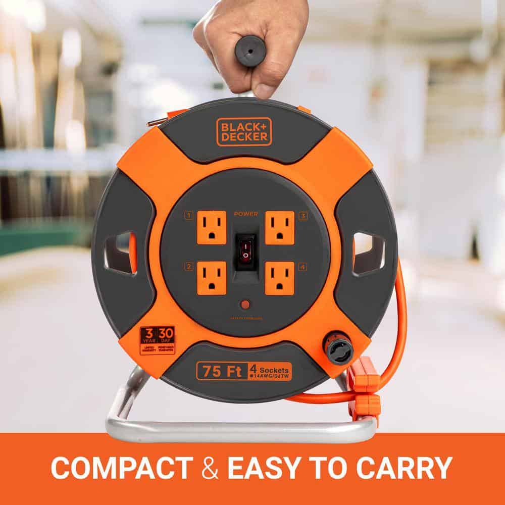 BLACK + DECKER BDXPA0063 75 ft. 4 Outlets Retractable Extension Cord with 14 AWG SJTW Cable Outdoor Power Cord Reel