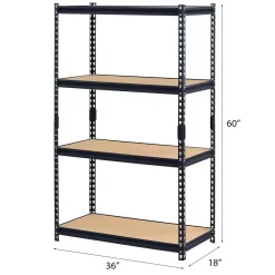 Edsal UR-364BLK 4-Tier Heavy Duty Steel Garage Storage Shelving Unit in Black (36 in. W x 60 in. H x 18 in. D)