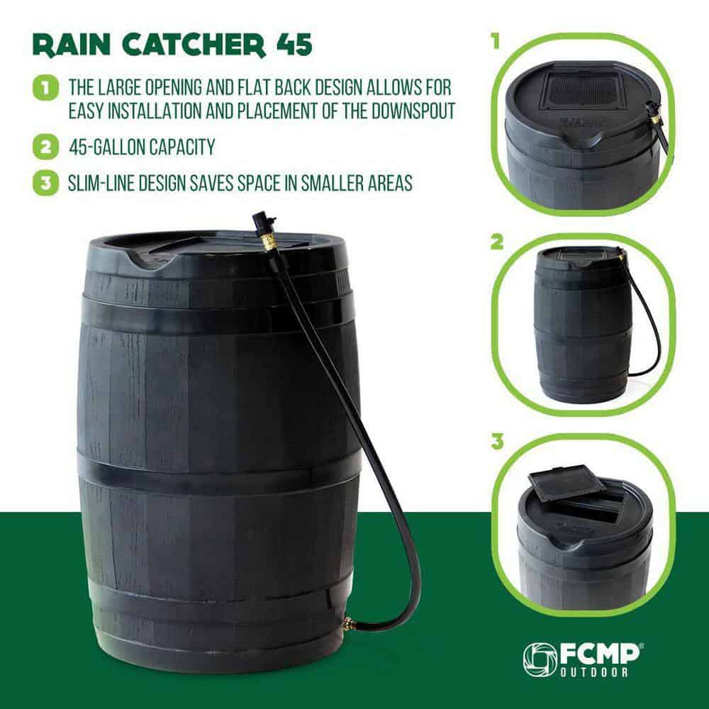 FCMP Outdoor RC45-BLK 45 Gal. RC45 Rain Barrel, Black