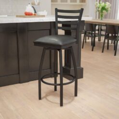 Flash Furniture Black Hercules Series Ladder Back Swivel Barstool, Black