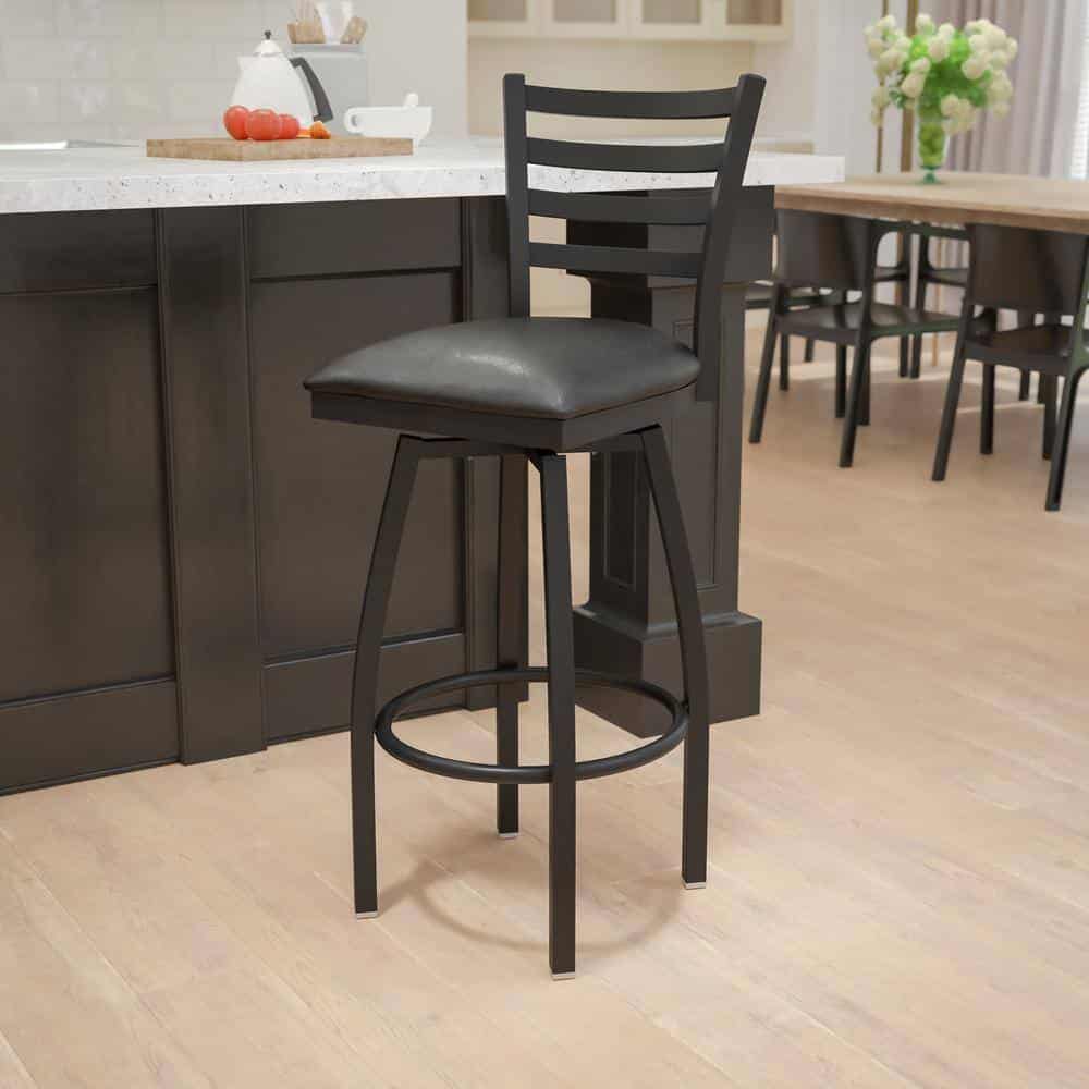 Flash Furniture Black Hercules Series Ladder Back Swivel Barstool, Black