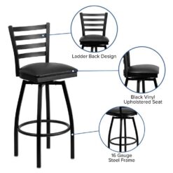 Flash Furniture Black Hercules Series Ladder Back Swivel Barstool, Black