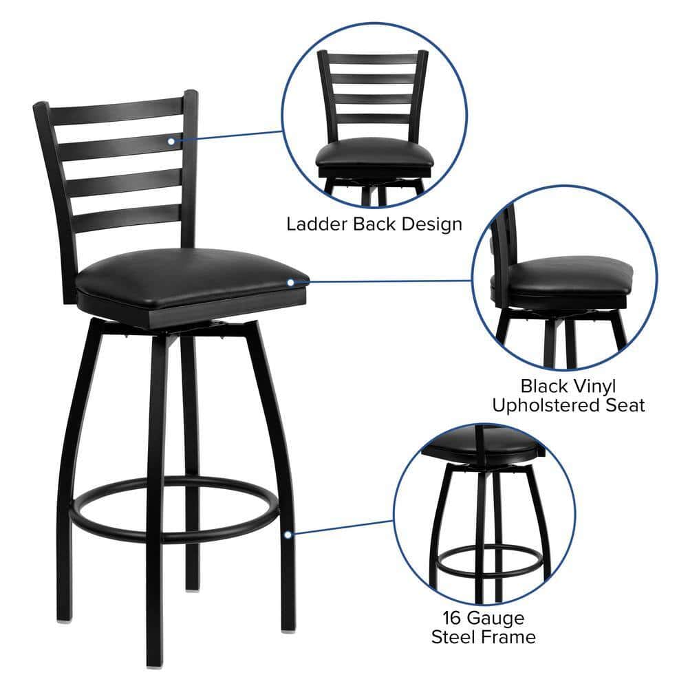 Flash Furniture Black Hercules Series Ladder Back Swivel Barstool, Black