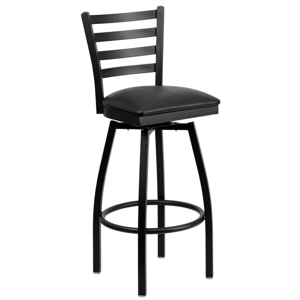 Flash Furniture Black Hercules Series Ladder Back Swivel Barstool, Black