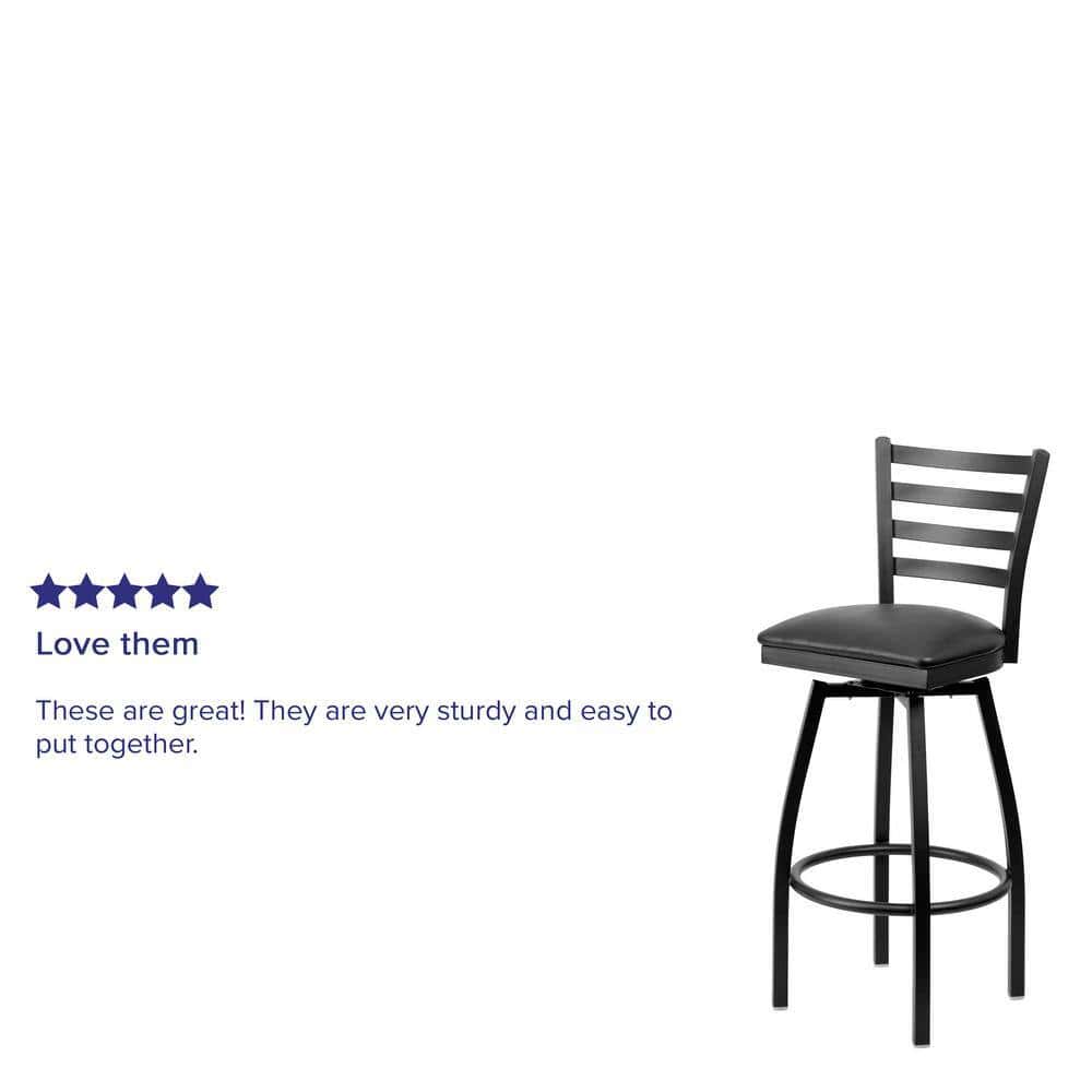 Flash Furniture Black Hercules Series Ladder Back Swivel Barstool, Black