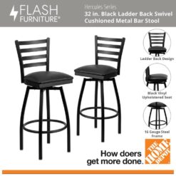 Flash Furniture Black Hercules Series Ladder Back Swivel Barstool, Black