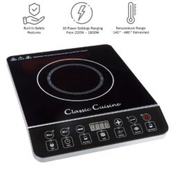 Classic Cuisine Portable Induction Cooktop 1800-Watt Single Burner Electric Hot Plate
