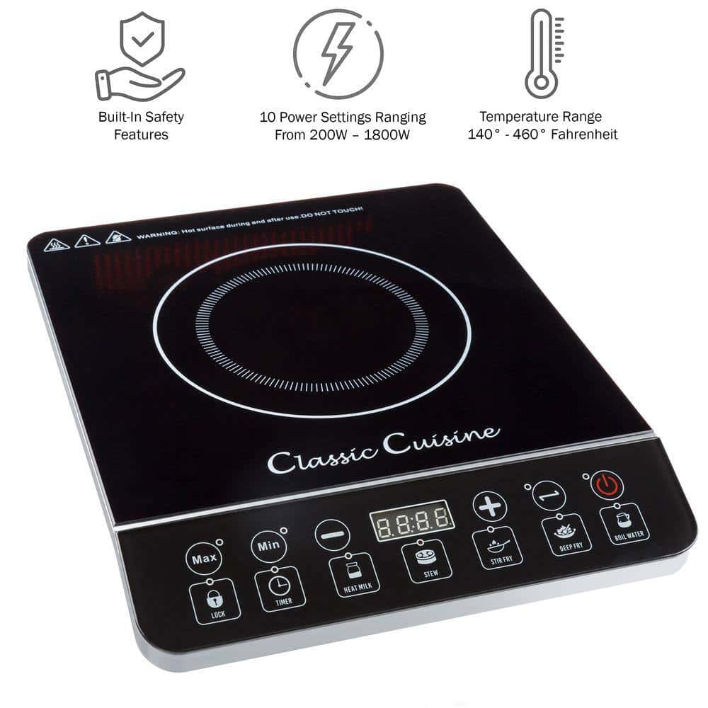 Classic Cuisine Portable Induction Cooktop 1800-Watt Single Burner Electric Hot Plate