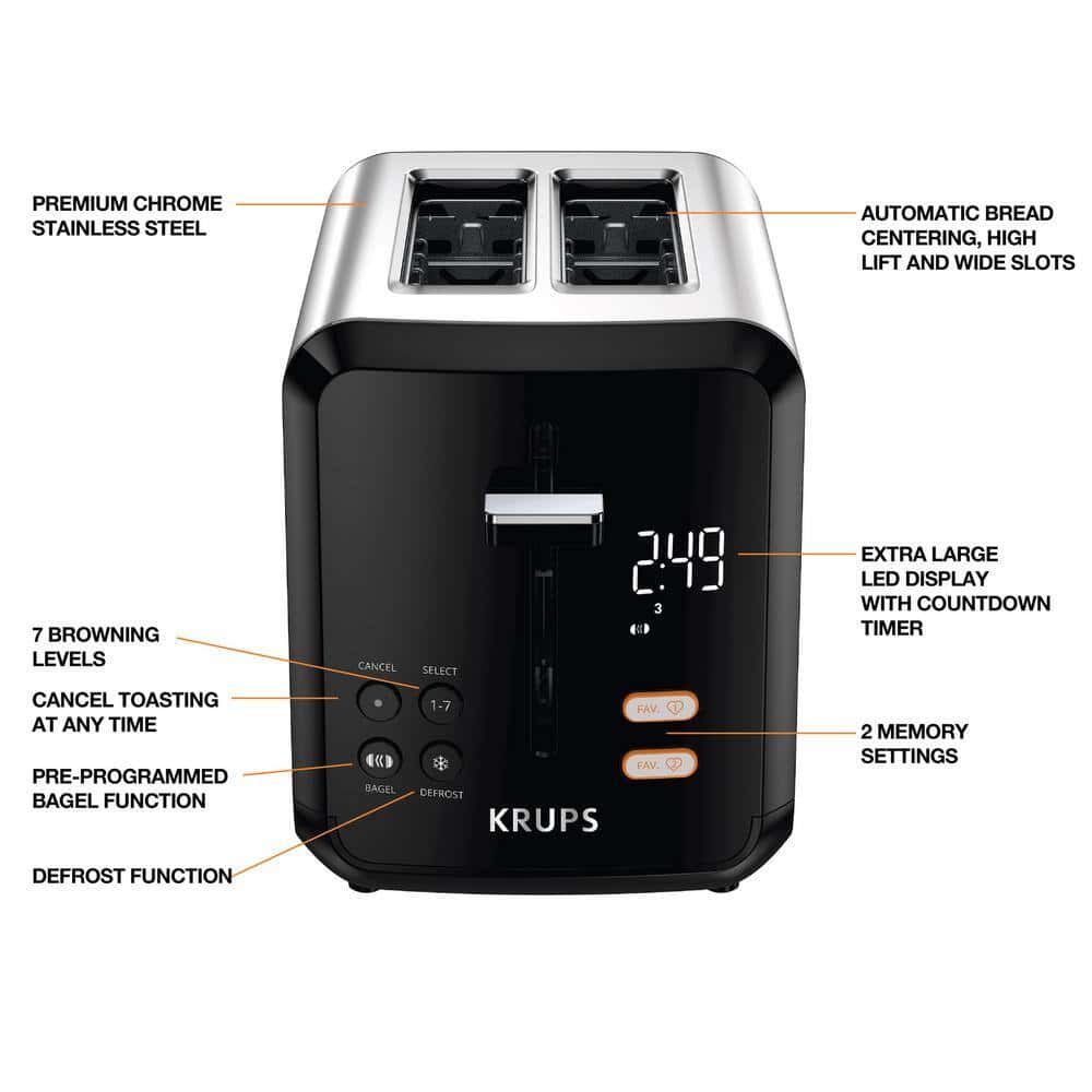 Krups KH320D50 Black My Memory Digital Stainless Steel 2-Slot Toaster