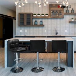 LACOO 33 in. - 44 in. Height Black Low Back Metal Adjustable Bar Stool with PU Leather-Seat 360° Swivel (Set of 2)