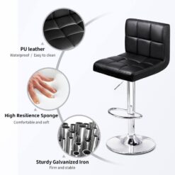 LACOO 33 in. - 44 in. Height Black Low Back Metal Adjustable Bar Stool with PU Leather-Seat 360° Swivel (Set of 2)