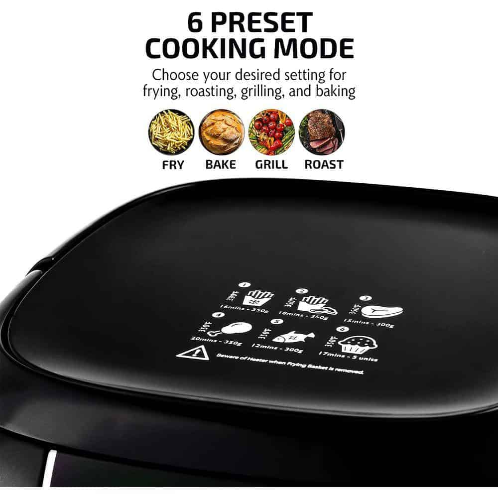 OVENTE FAD61302B 3.2 Qt. Black Air Fryer Grill Pan and Non-Stick Frying Basket Auto Shut-Off 6 Cooking Presets Touch Sensor
