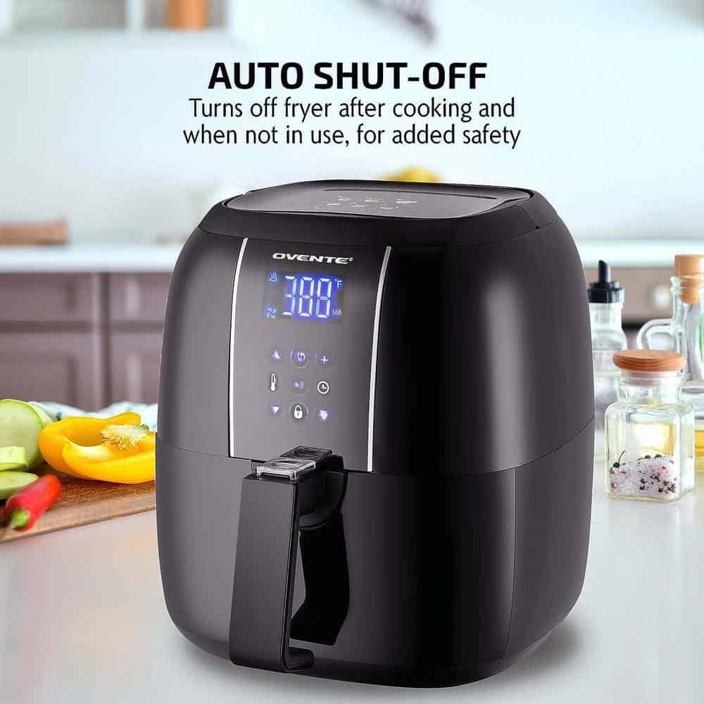 OVENTE FAD61302B 3.2 Qt. Black Air Fryer Grill Pan and Non-Stick Frying Basket Auto Shut-Off 6 Cooking Presets Touch Sensor