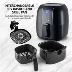OVENTE FAD61302B 3.2 Qt. Black Air Fryer Grill Pan and Non-Stick Frying Basket Auto Shut-Off 6 Cooking Presets Touch Sensor