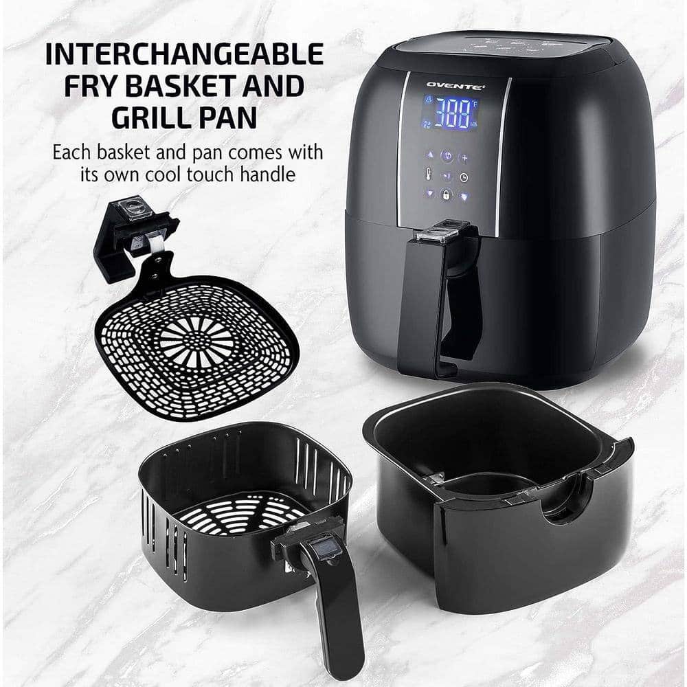 OVENTE FAD61302B 3.2 Qt. Black Air Fryer Grill Pan and Non-Stick Frying Basket Auto Shut-Off 6 Cooking Presets Touch Sensor