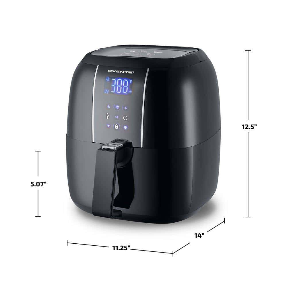 OVENTE FAD61302B 3.2 Qt. Black Air Fryer Grill Pan and Non-Stick Frying Basket Auto Shut-Off 6 Cooking Presets Touch Sensor
