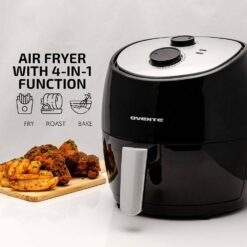 OVENTE FAM11320B 3.2 Quart Black Compact Electric Air Fryer with Non-Stick Removable Basket