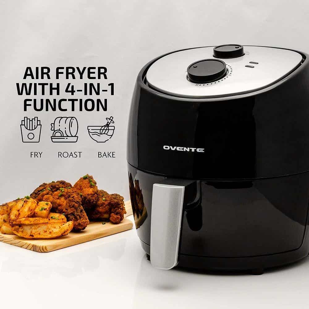 OVENTE FAM11320B 3.2 Quart Black Compact Electric Air Fryer with Non-Stick Removable Basket