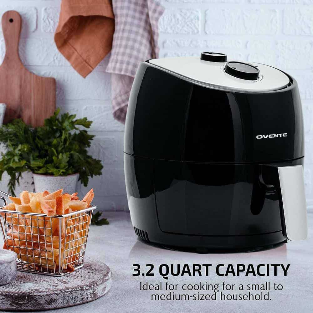 OVENTE FAM11320B 3.2 Quart Black Compact Electric Air Fryer with Non-Stick Removable Basket