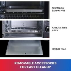 Total Chef TCTO09 4-Slice Toaster Oven, 1000W, Black Compact Design with Baking Pan and Toasting Rack