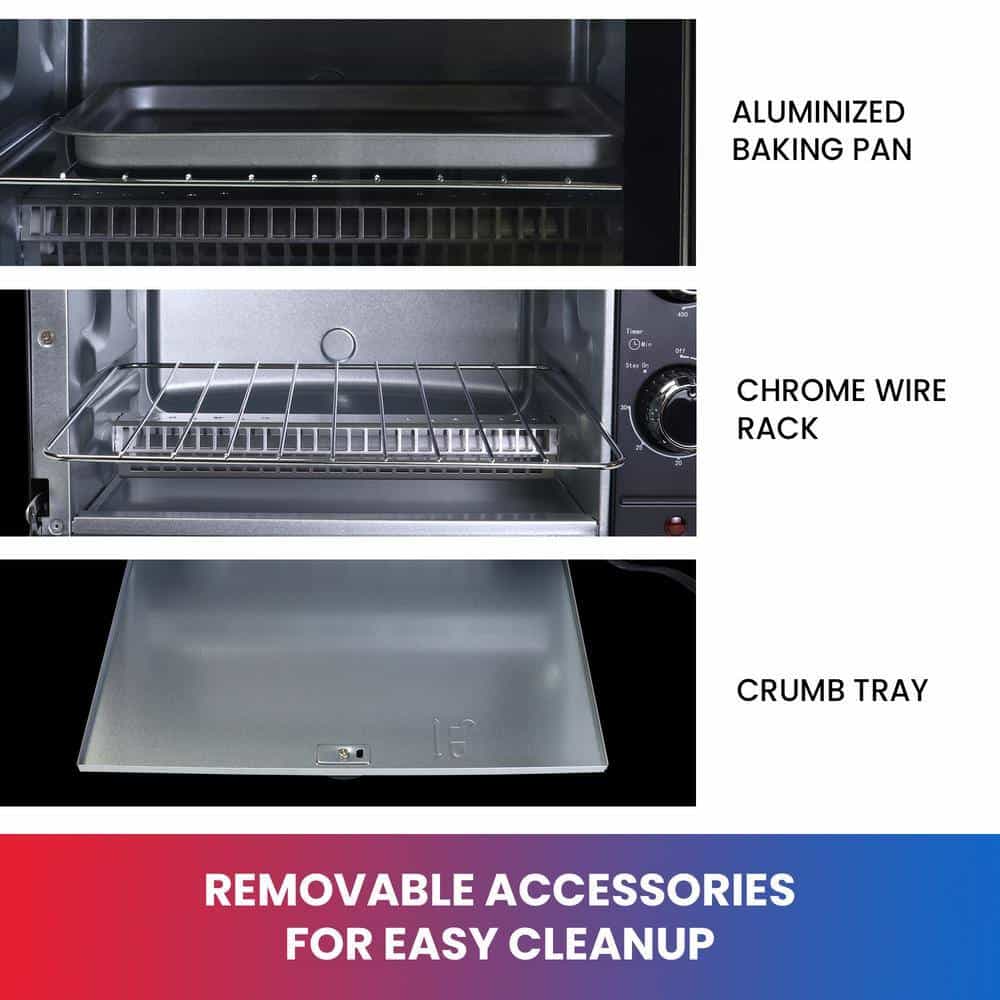 Total Chef TCTO09 4-Slice Toaster Oven, 1000W, Black Compact Design with Baking Pan and Toasting Rack
