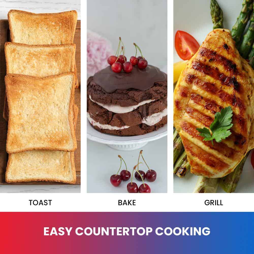 Total Chef TCTO09 4-Slice Toaster Oven, 1000W, Black Compact Design with Baking Pan and Toasting Rack