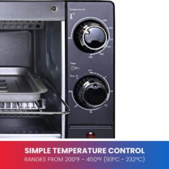 Total Chef TCTO09 4-Slice Toaster Oven, 1000W, Black Compact Design with Baking Pan and Toasting Rack