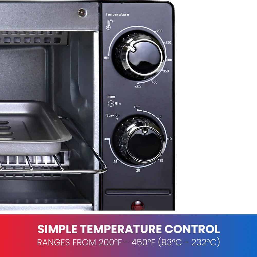 Total Chef TCTO09 4-Slice Toaster Oven, 1000W, Black Compact Design with Baking Pan and Toasting Rack