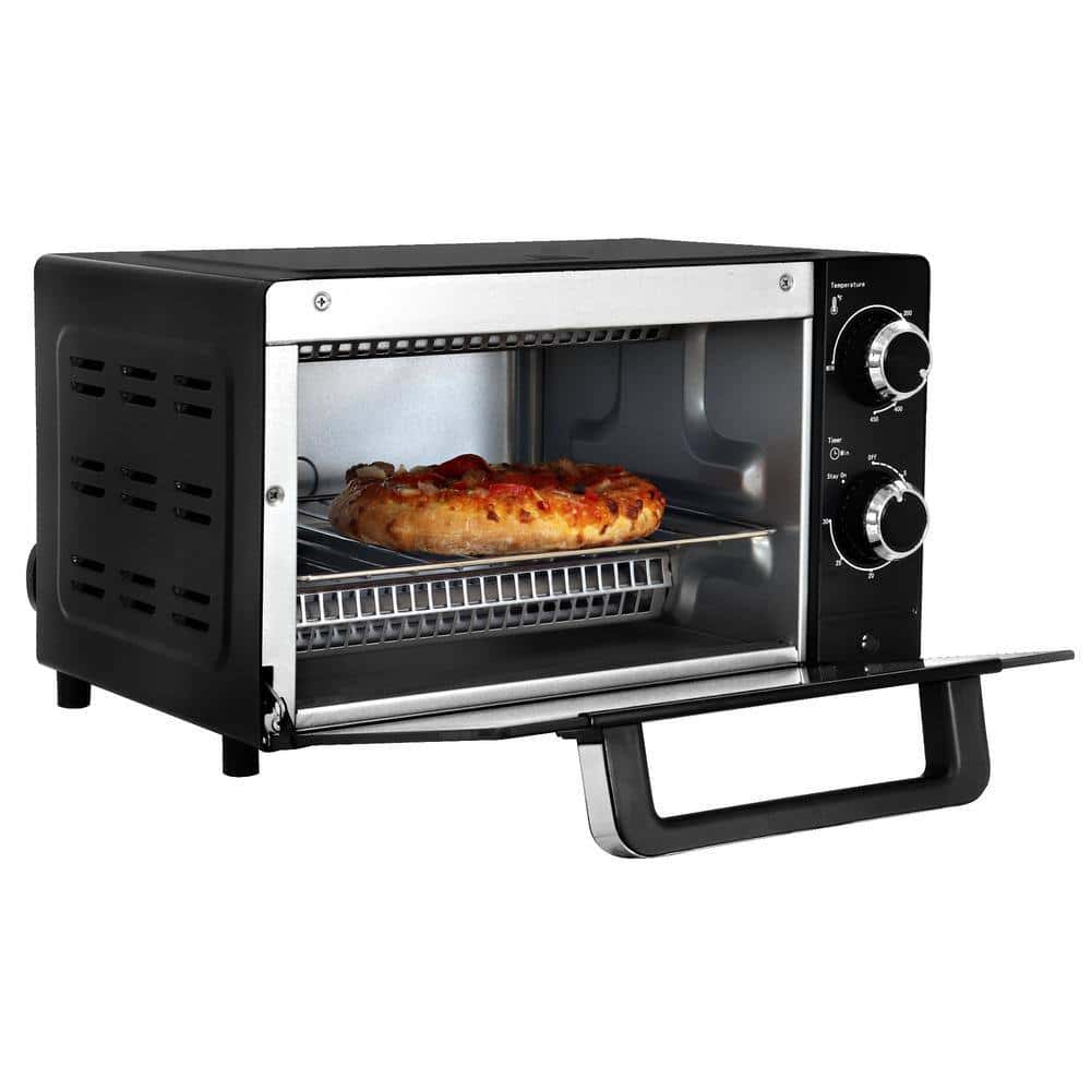 Total Chef TCTO09 4-Slice Toaster Oven, 1000W, Black Compact Design with Baking Pan and Toasting Rack
