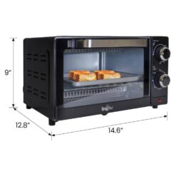 Total Chef TCTO09 4-Slice Toaster Oven, 1000W, Black Compact Design with Baking Pan and Toasting Rack