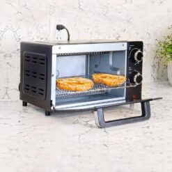 Total Chef TCTO09 4-Slice Toaster Oven, 1000W, Black Compact Design with Baking Pan and Toasting Rack