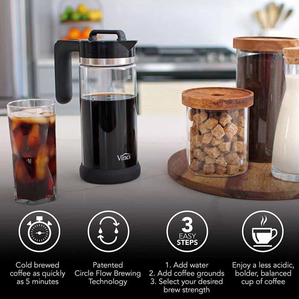 VINCI E23010 4-Cup Black Color Express Cold Brew Electric Coffee Maker With 4-Brew Strength Settings and Cleaning Cycle