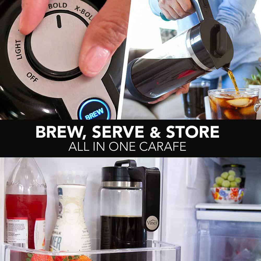 VINCI E23010 4-Cup Black Color Express Cold Brew Electric Coffee Maker With 4-Brew Strength Settings and Cleaning Cycle