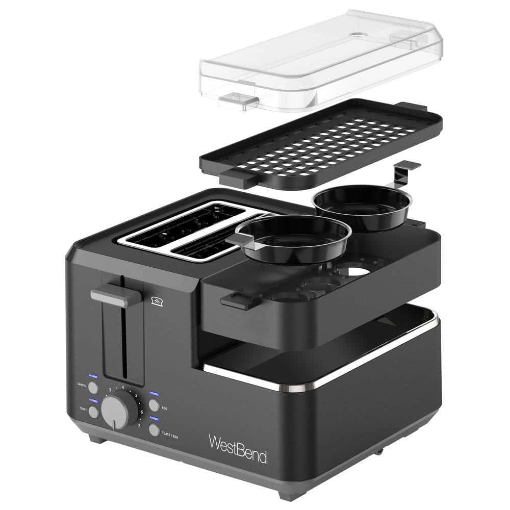 West Bend 78500 Breakfast Station 2-Slice Black Wide Slot Toaster with Removable Crumb Tray