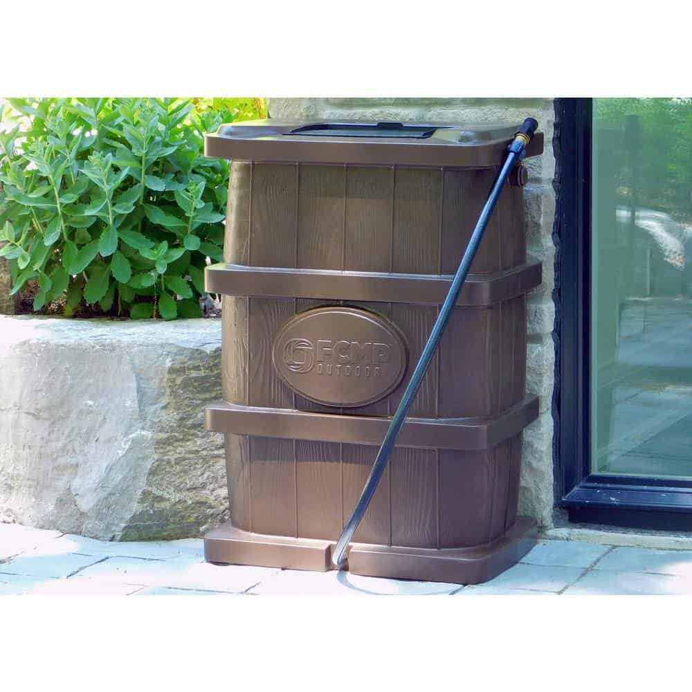 FCMP Outdoor 45 Gal. Woodgrain Rain Barrel in Brown
