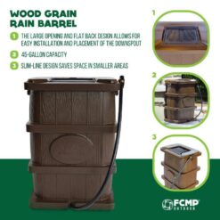 FCMP Outdoor 45 Gal. Woodgrain Rain Barrel in Brown