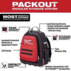 Milwaukee PACKOUT 10.3 in. W X 19 in. H Ballistic Nylon Backpack Tool Bag 48 pocket Black/Red 1 pc