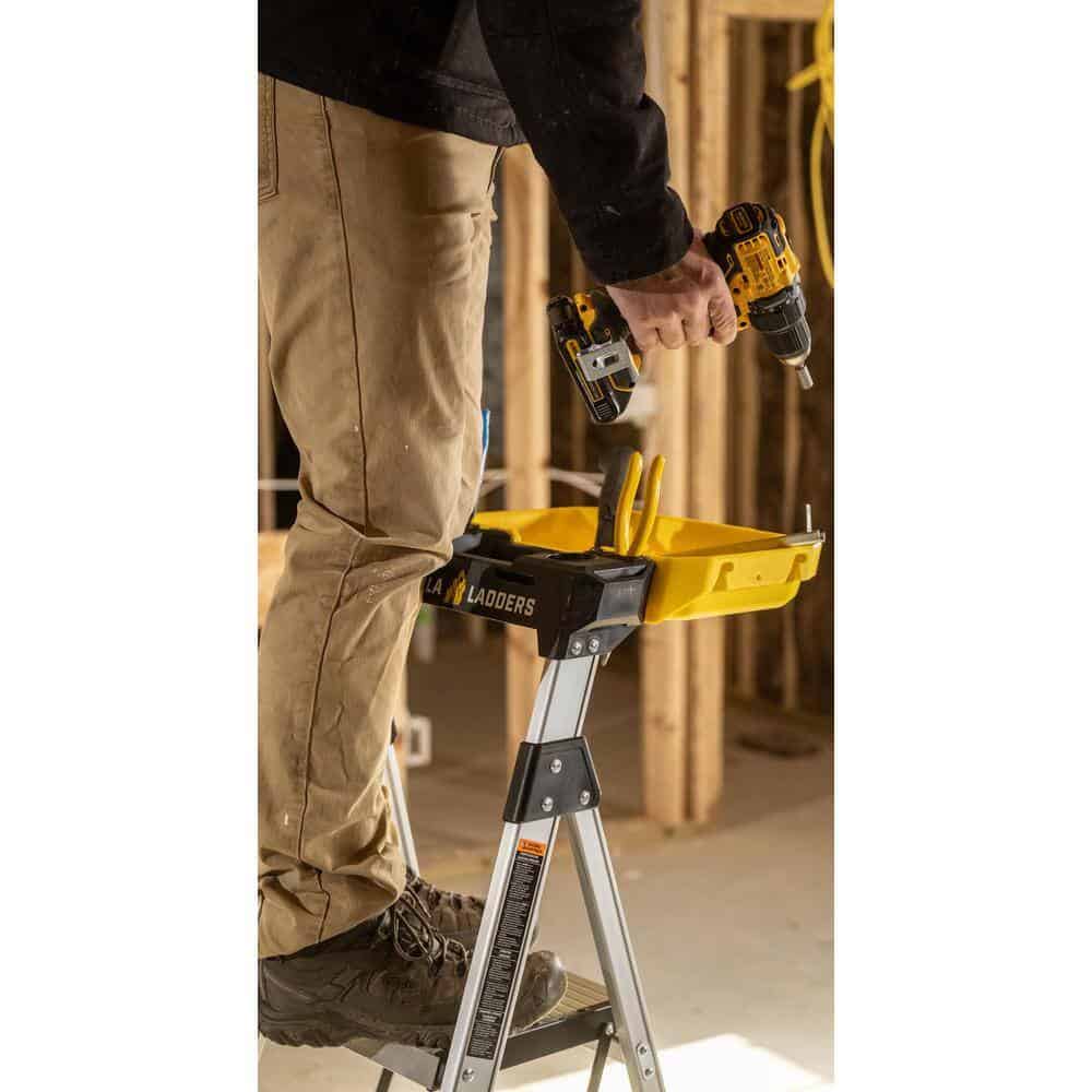 Gorilla Ladders GLA-4XB 4 .5 ft. Aluminum Dual Platform Step Ladder with Project Bucket (9 ft. Reach), 250 lbs. Capacity Type I Duty Rating