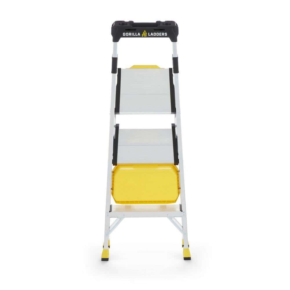 Gorilla Ladders GLA-4XB 4 .5 ft. Aluminum Dual Platform Step Ladder with Project Bucket (9 ft. Reach), 250 lbs. Capacity Type I Duty Rating
