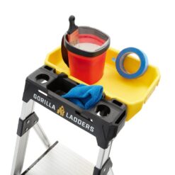 Gorilla Ladders GLA-4XB 4 .5 ft. Aluminum Dual Platform Step Ladder with Project Bucket (9 ft. Reach), 250 lbs. Capacity Type I Duty Rating