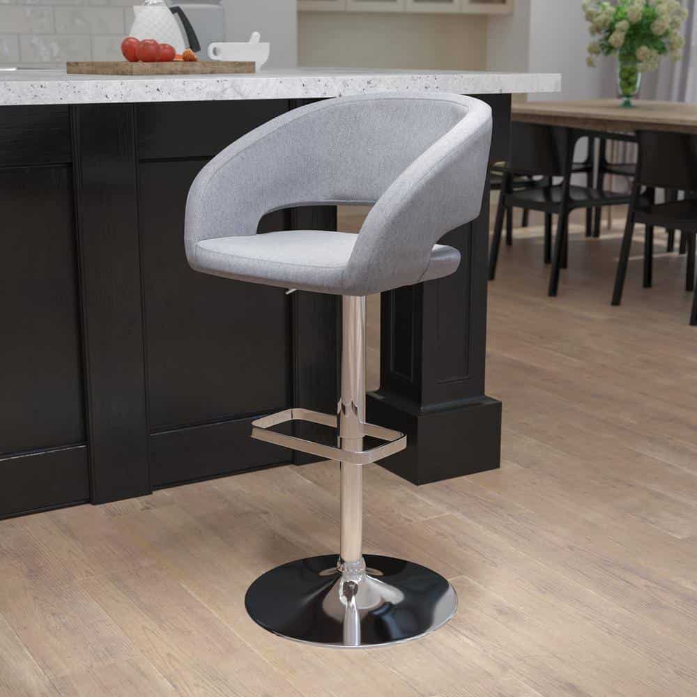 Flash Furniture Gray Erik Contemporary Adjustable Height Barstool with Footrest, Gray/Chrome