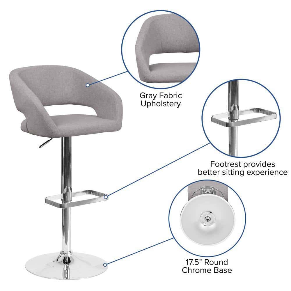 Flash Furniture Gray Erik Contemporary Adjustable Height Barstool with Footrest, Gray/Chrome