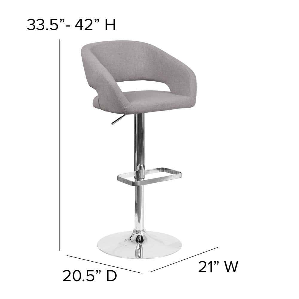 Flash Furniture Gray Erik Contemporary Adjustable Height Barstool with Footrest, Gray/Chrome