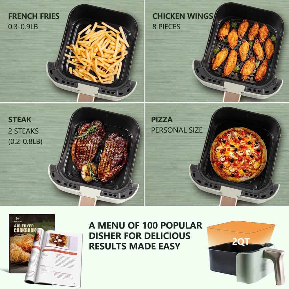MOOSOO XMKJ-CA0113001 2 qt. Premium Green Air Fryer for 1-2 People with Timer, Temperature Controls, Recipe Book, 1200-Watt