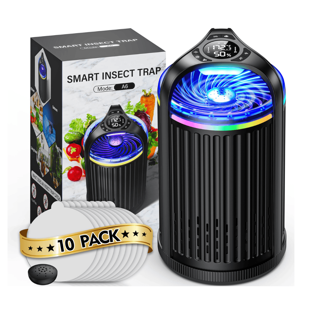 CreateFun Fruit Fly Traps for Indoors, Smart Pro Indoor Insect Traps, One-Click Start with Memory Mode, Black
