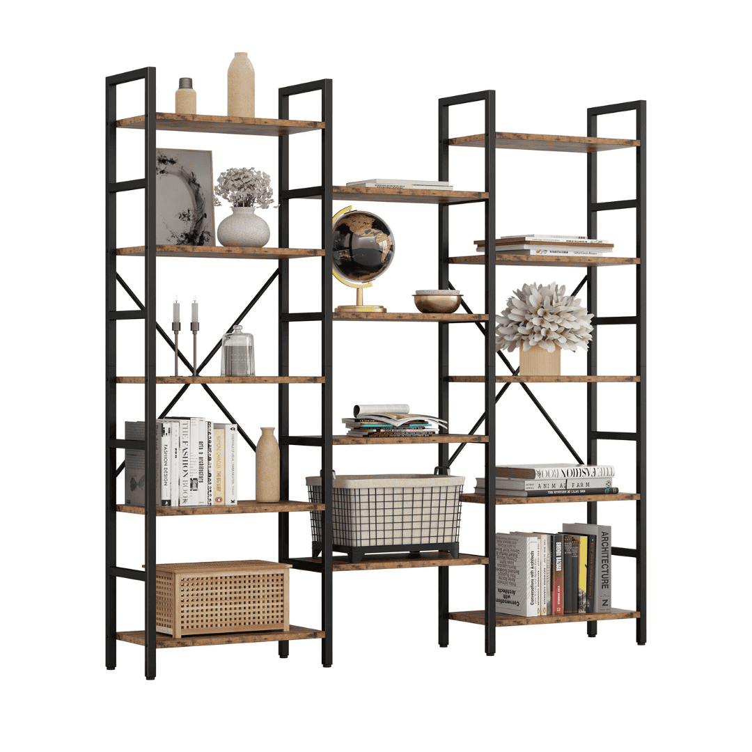 IRONCK Bookcases and Bookshelves Triple Wide 5 Tiers Industrial Bookshelf